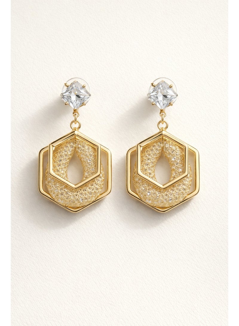3Diamonds Gold Plated Geometric Drop Earrings for Women | Sparkling Stone Design - Image 1